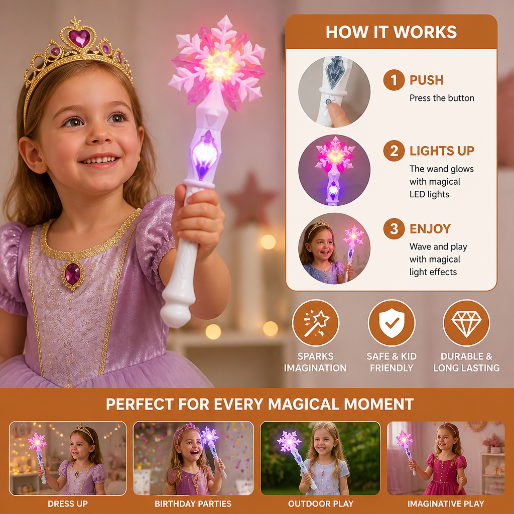 Light Up Snowflake Princess Wand Toy for Kids