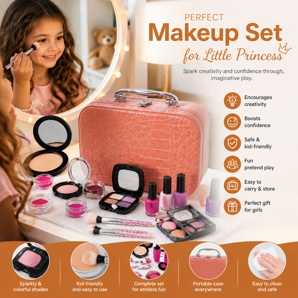 Make-up Play Set for Girls – Safe Kids Cosmetic Set with Practical Bag