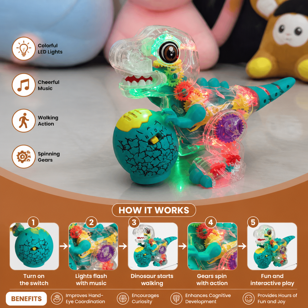 Interactive Light-Up Gear Dinosaur Toy with Music & Walking Action