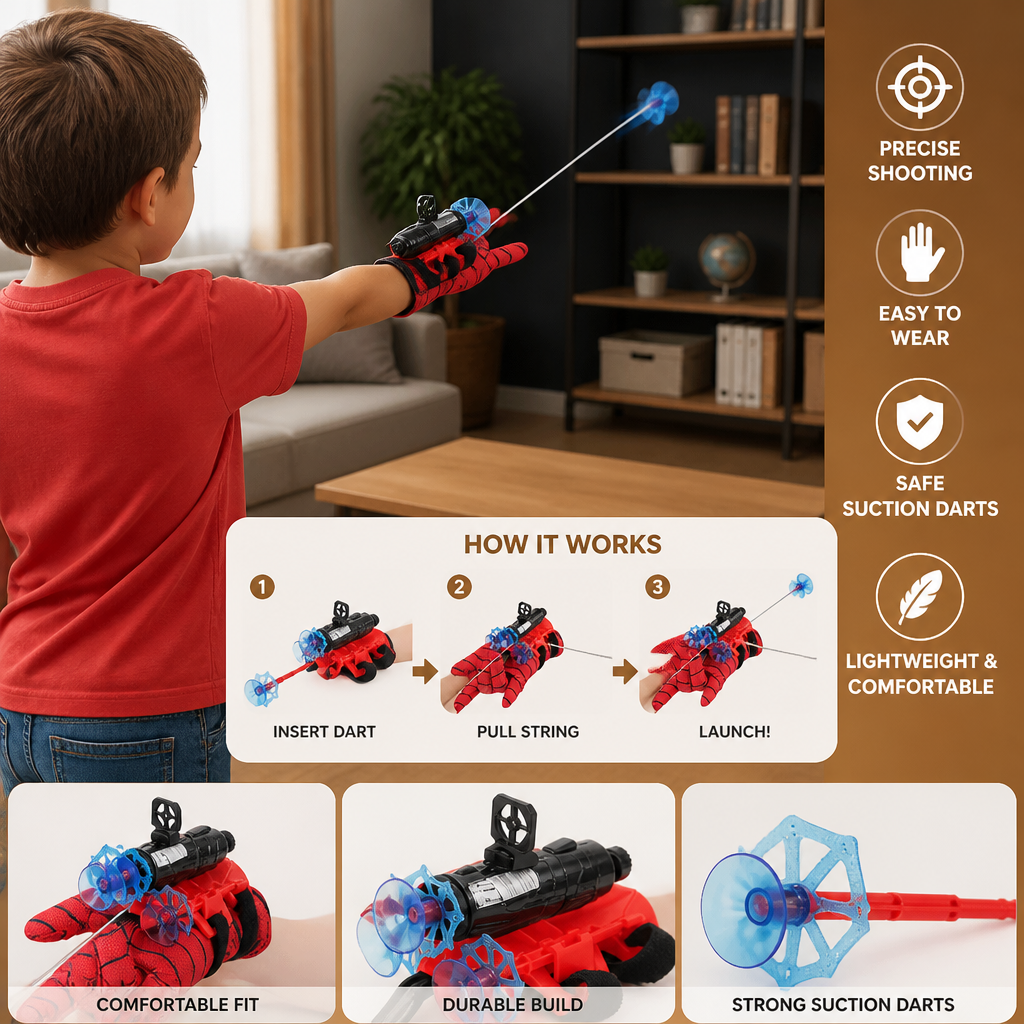 Superhero Web Launcher Glove Set – Wrist String Shooter with Suction Darts