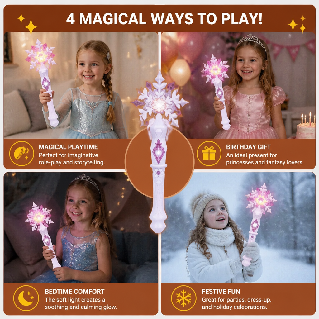 Light Up Snowflake Princess Wand Toy for Kids