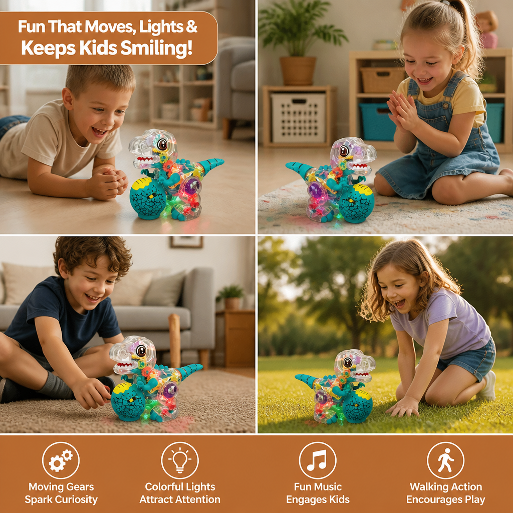 Interactive Light-Up Gear Dinosaur Toy with Music & Walking Action
