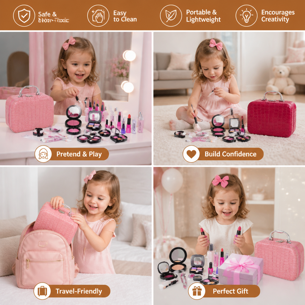 Make-up Play Set for Girls – Safe Kids Cosmetic Set with Practical Bag