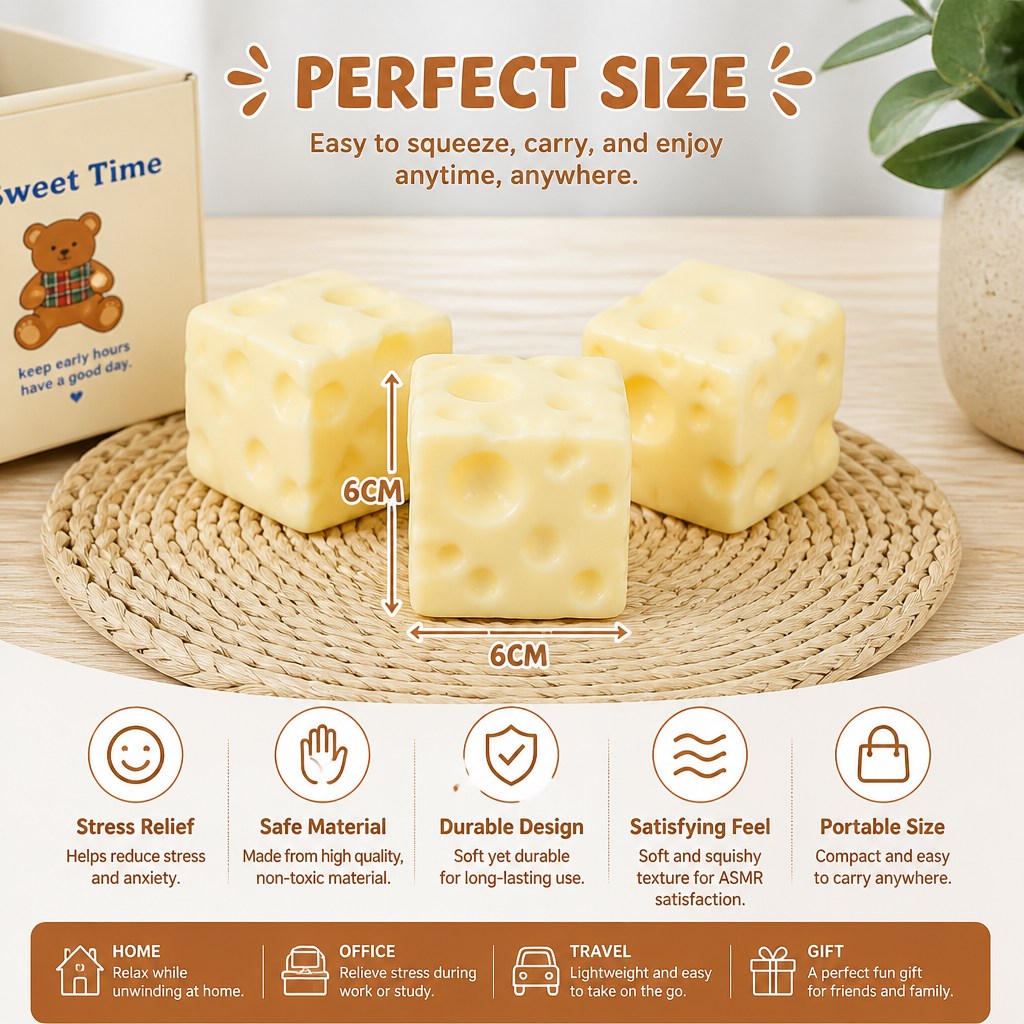 Squishy Cheese Stress Ball – Soft Moldable ASMR Fidget Toy for Stress & Anxiety Relief