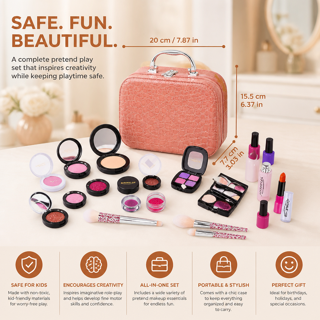 Make-up Play Set for Girls – Safe Kids Cosmetic Set with Practical Bag