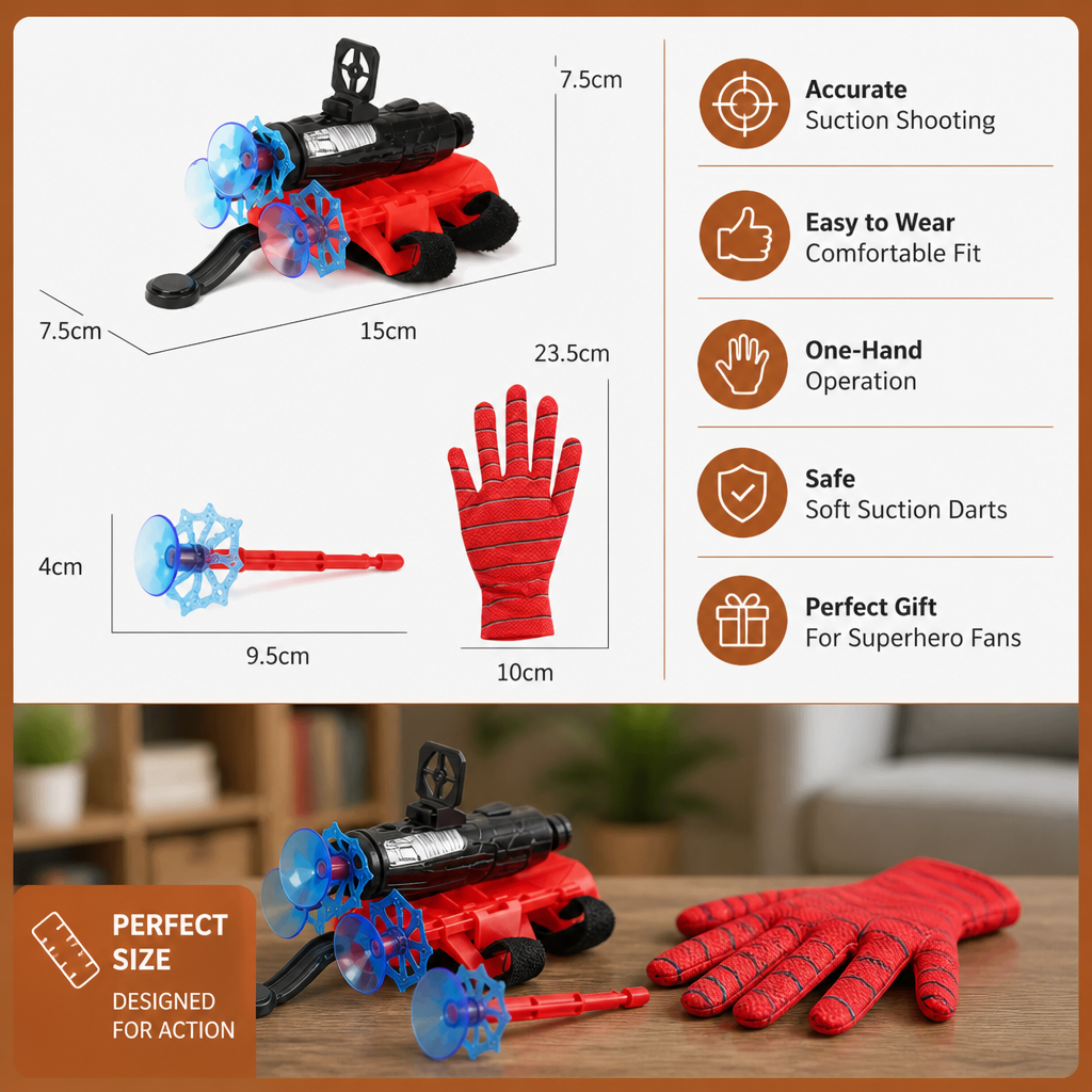 Superhero Web Launcher Glove Set – Wrist String Shooter with Suction Darts