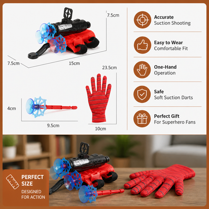 Superhero Web Launcher Glove Set – Wrist String Shooter with Suction Darts