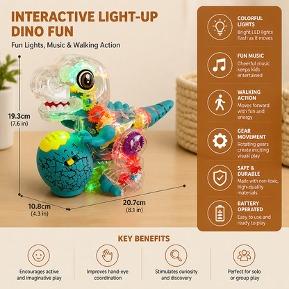 Interactive Light-Up Gear Dinosaur Toy with Music & Walking Action