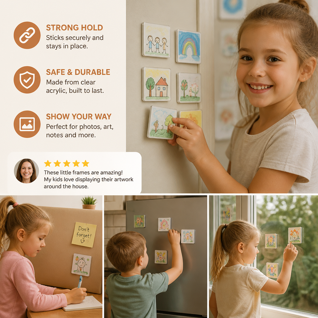 Clear Acrylic Magnetic Photo Frames with Adhesive Backing