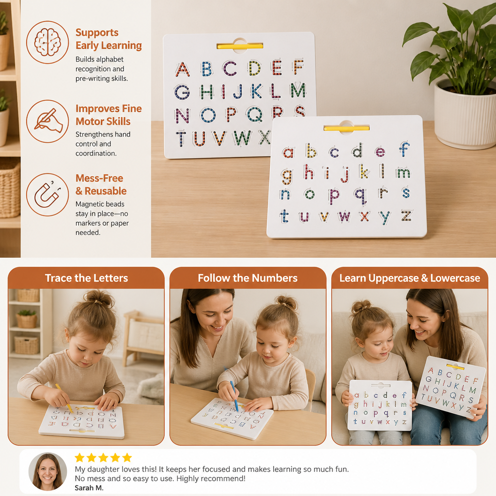 2-in-1 Magnetic Letter Tracing Board for Uppercase & Lowercase Writing Practice