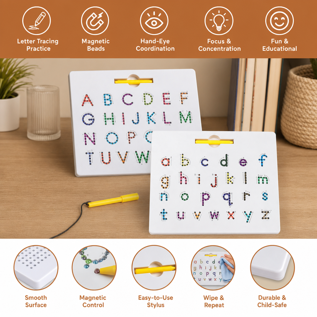 2-in-1 Magnetic Letter Tracing Board for Uppercase & Lowercase Writing Practice
