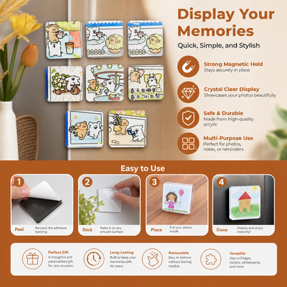 Clear Acrylic Magnetic Photo Frames with Adhesive Backing