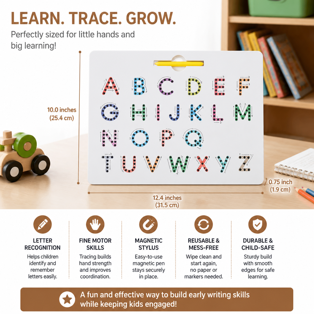 2-in-1 Magnetic Letter Tracing Board for Uppercase & Lowercase Writing Practice