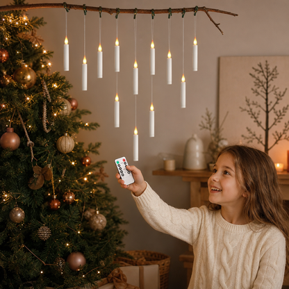 Magic Wand-Controlled Floating LED Candles with Hanging Hooks