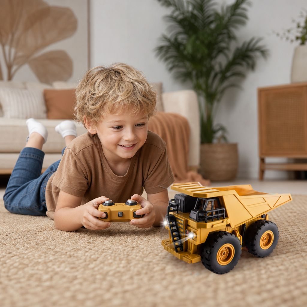 Remote-Controlled Dump Truck with Lights – Construction Vehicle Toy