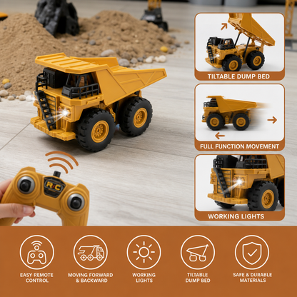 Remote-Controlled Dump Truck with Lights – Construction Vehicle Toy