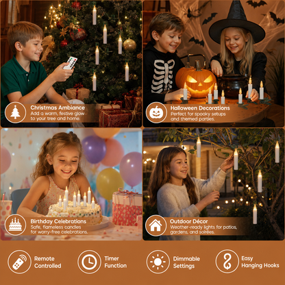 Magic Wand-Controlled Floating LED Candles with Hanging Hooks