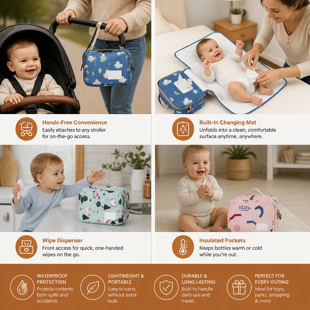 3in1 Stroller Organizer Bag – Waterproof Diaper Caddy with Insulated Pockets