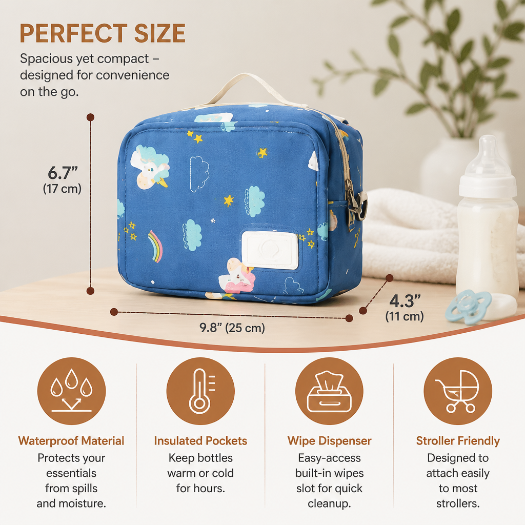 3in1 Stroller Organizer Bag – Waterproof Diaper Caddy with Insulated Pockets