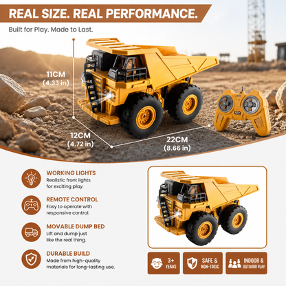 Remote-Controlled Dump Truck with Lights – Construction Vehicle Toy