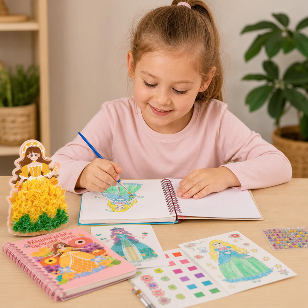 4-in-1 Fairy Princess Diamond Painting, Poke-In, Embroidery & Watercolor Art Kit for Kids