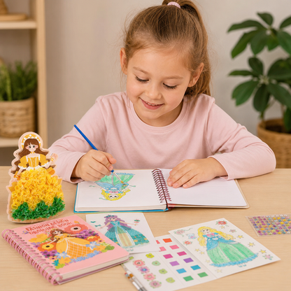 4-in-1 Fairy Princess Diamond Painting, Poke-In, Embroidery & Watercolor Art Kit for Kids