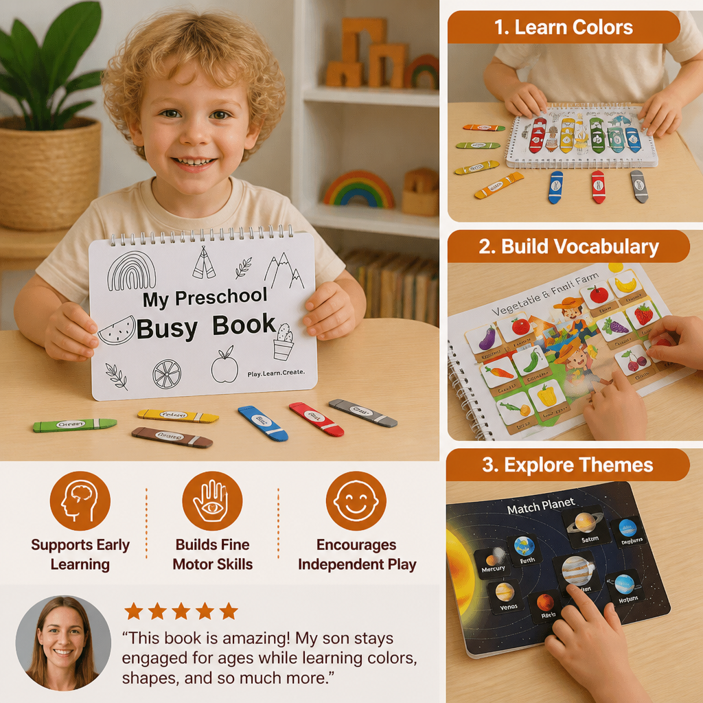 Montessori Busy Book – Reusable Preschool Learning Activity Book