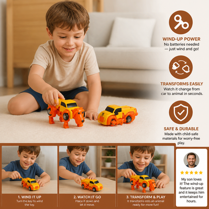 Wind-Up Transforming Animal Car Toy