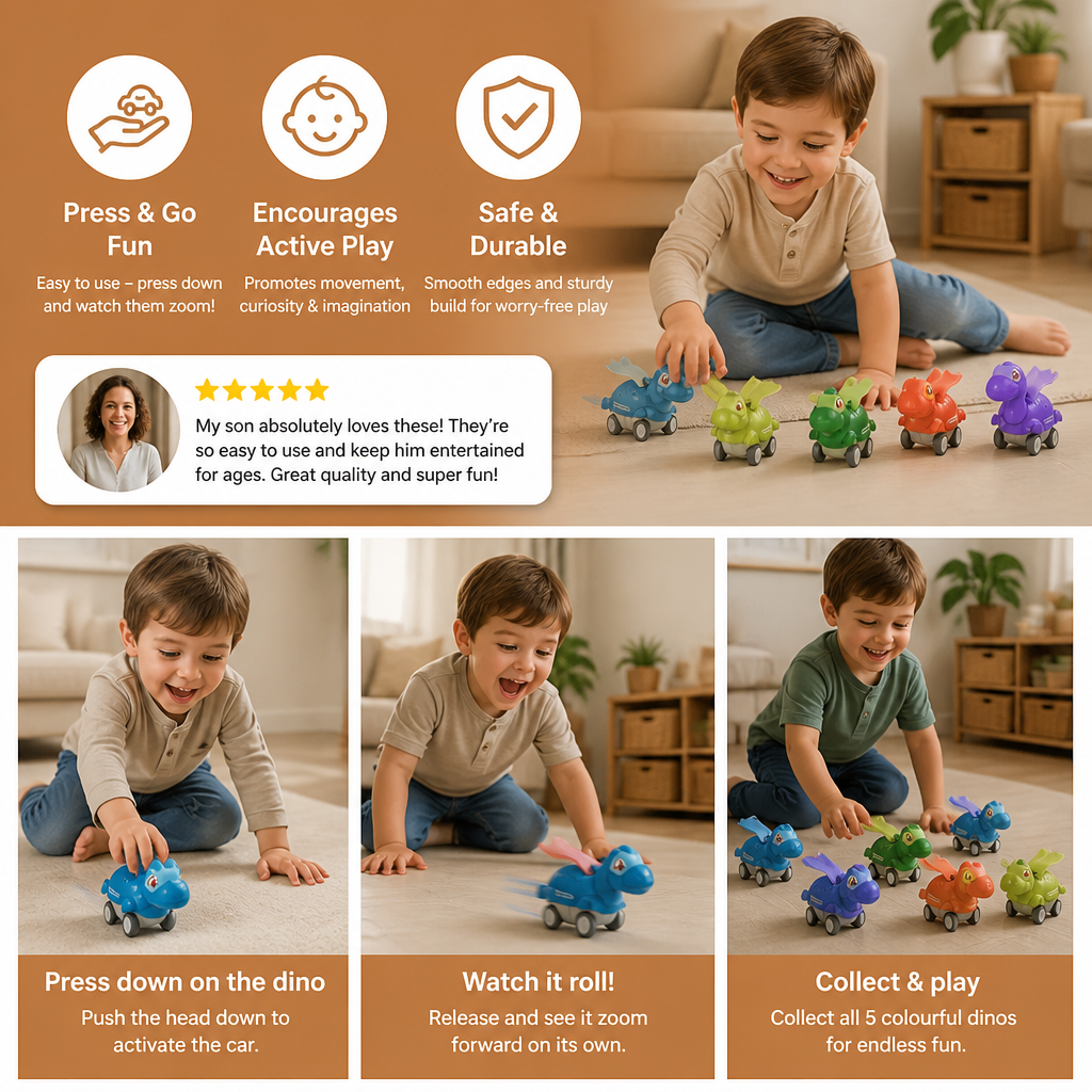 Press & Go Dinosaur Cars – Rolling Dinosaur Toys for Kids