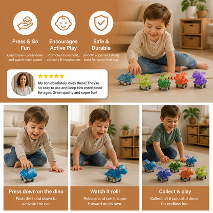 Press & Go Dinosaur Cars – Rolling Dinosaur Toys for Kids