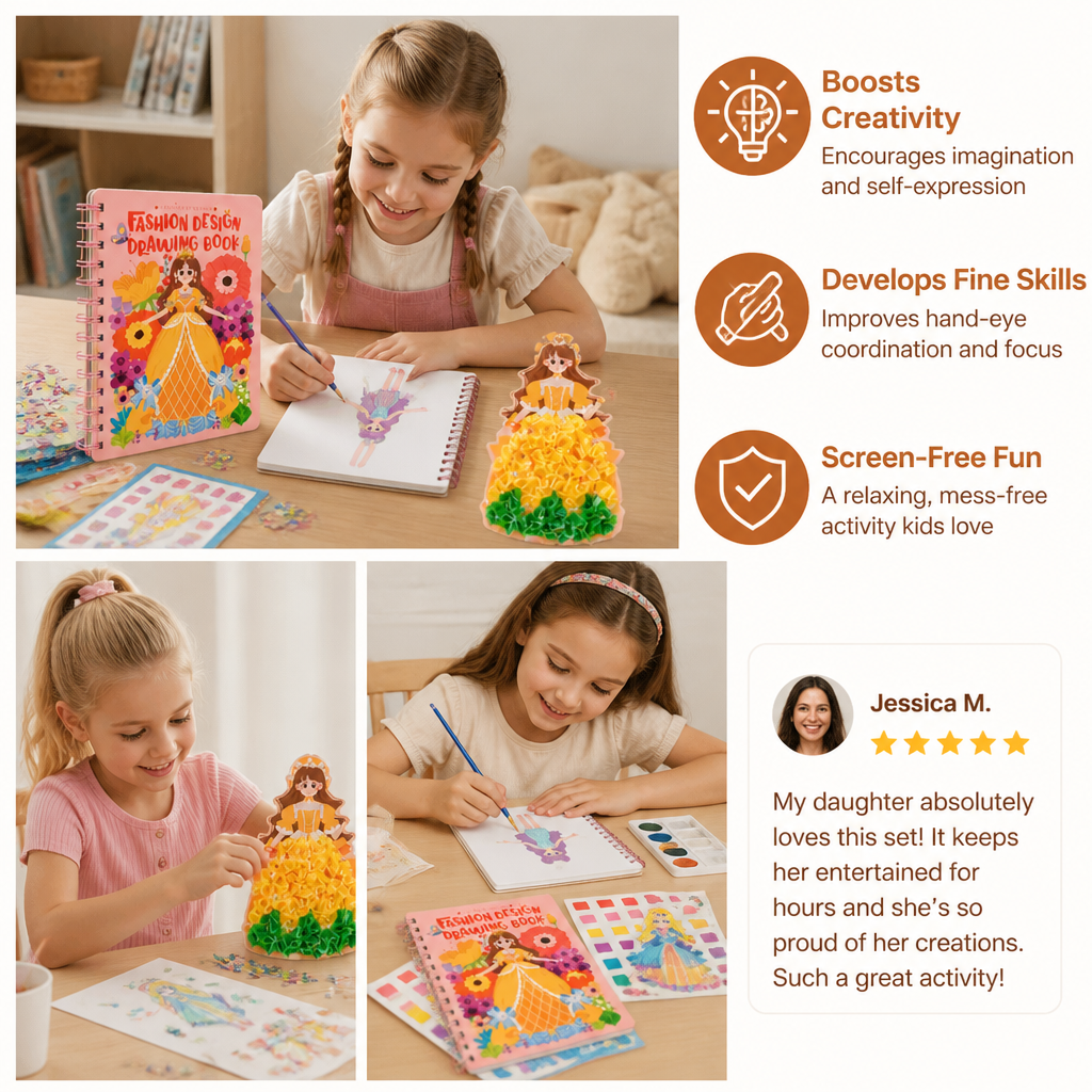 4-in-1 Fairy Princess Diamond Painting, Poke-In, Embroidery & Watercolor Art Kit for Kids