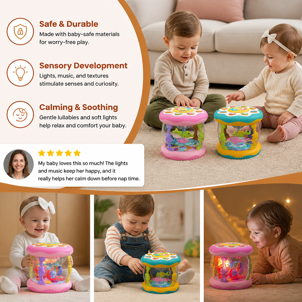 Interactive Musical Toy with Lights – Montessori Sensory & Soothing Lullaby Toy