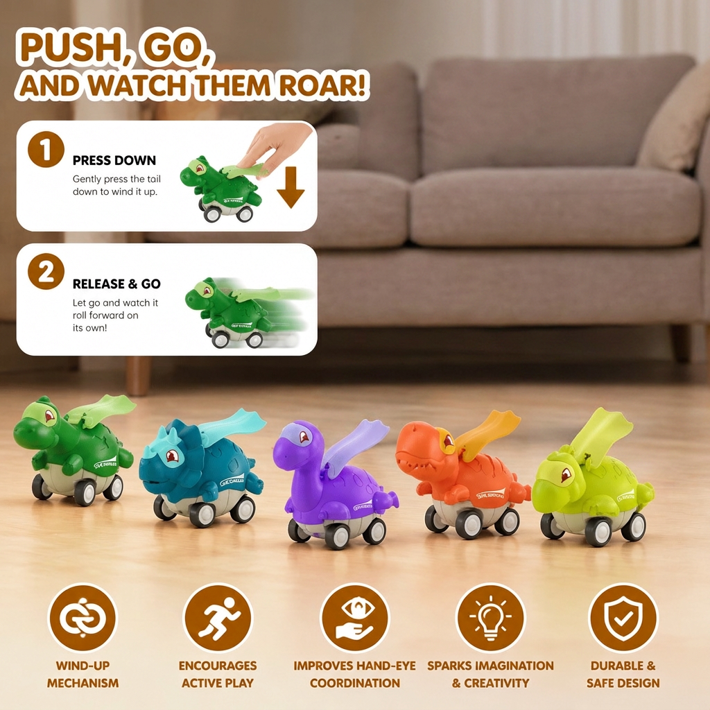 Press & Go Dinosaur Cars – Rolling Dinosaur Toys for Kids