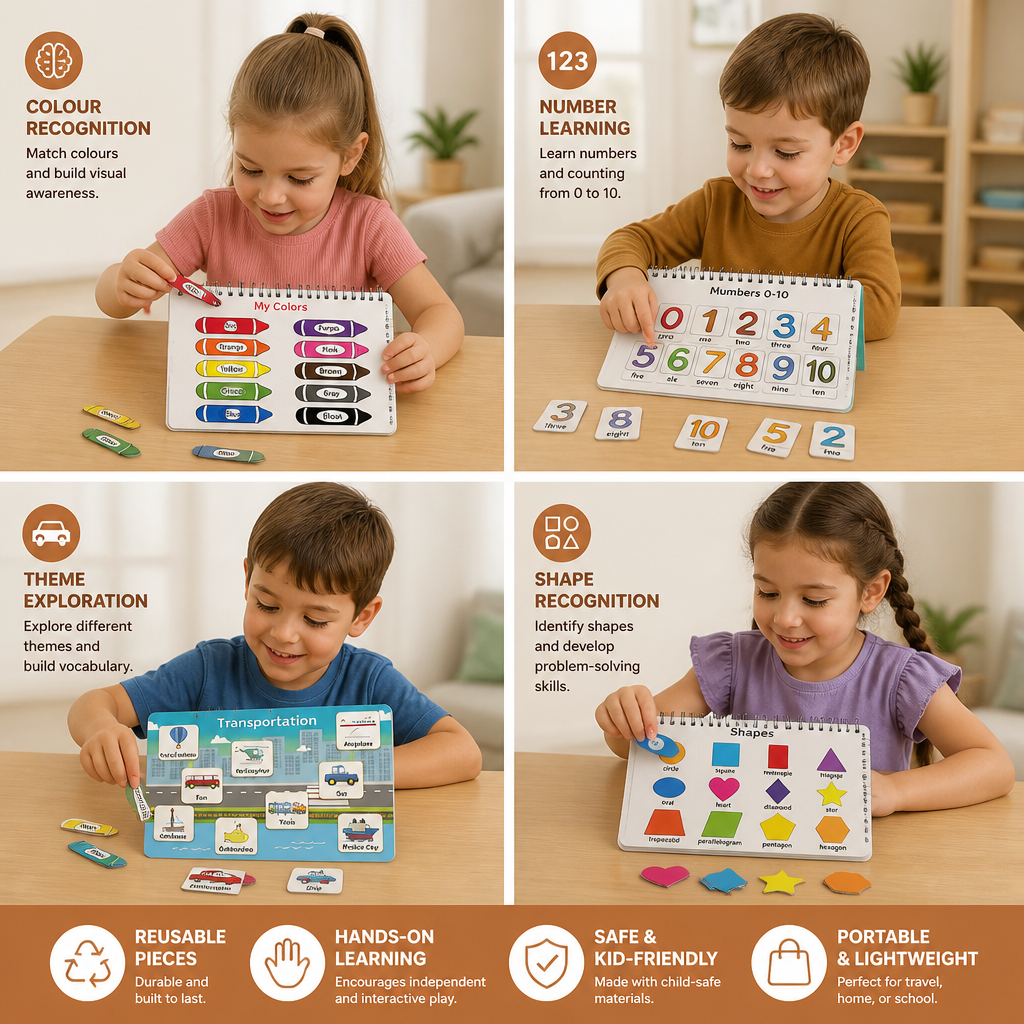 Montessori Busy Book – Reusable Preschool Learning Activity Book