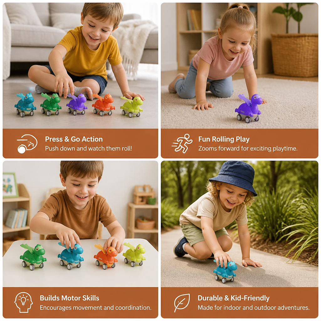 Press & Go Dinosaur Cars – Rolling Dinosaur Toys for Kids