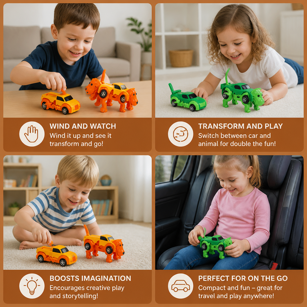 Wind-Up Transforming Animal Car Toy
