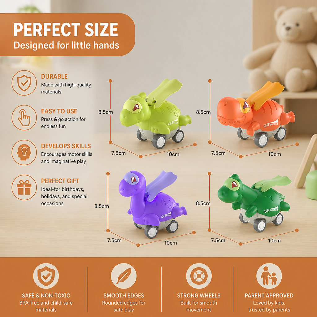 Press & Go Dinosaur Cars – Rolling Dinosaur Toys for Kids