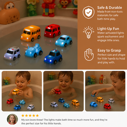 Light-Up Bath Toy Car Set – Water-Activated Baby Bath Toys