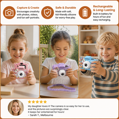 Rechargeable Kids’ Digital Camera with Selfie Mode, HD Video & Silicone Case