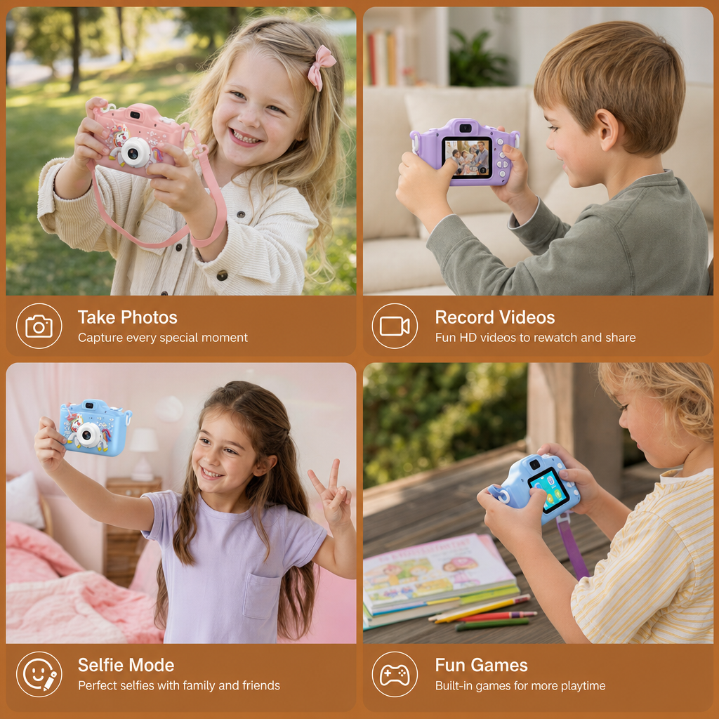 Rechargeable Kids’ Digital Camera with Selfie Mode, HD Video & Silicone Case