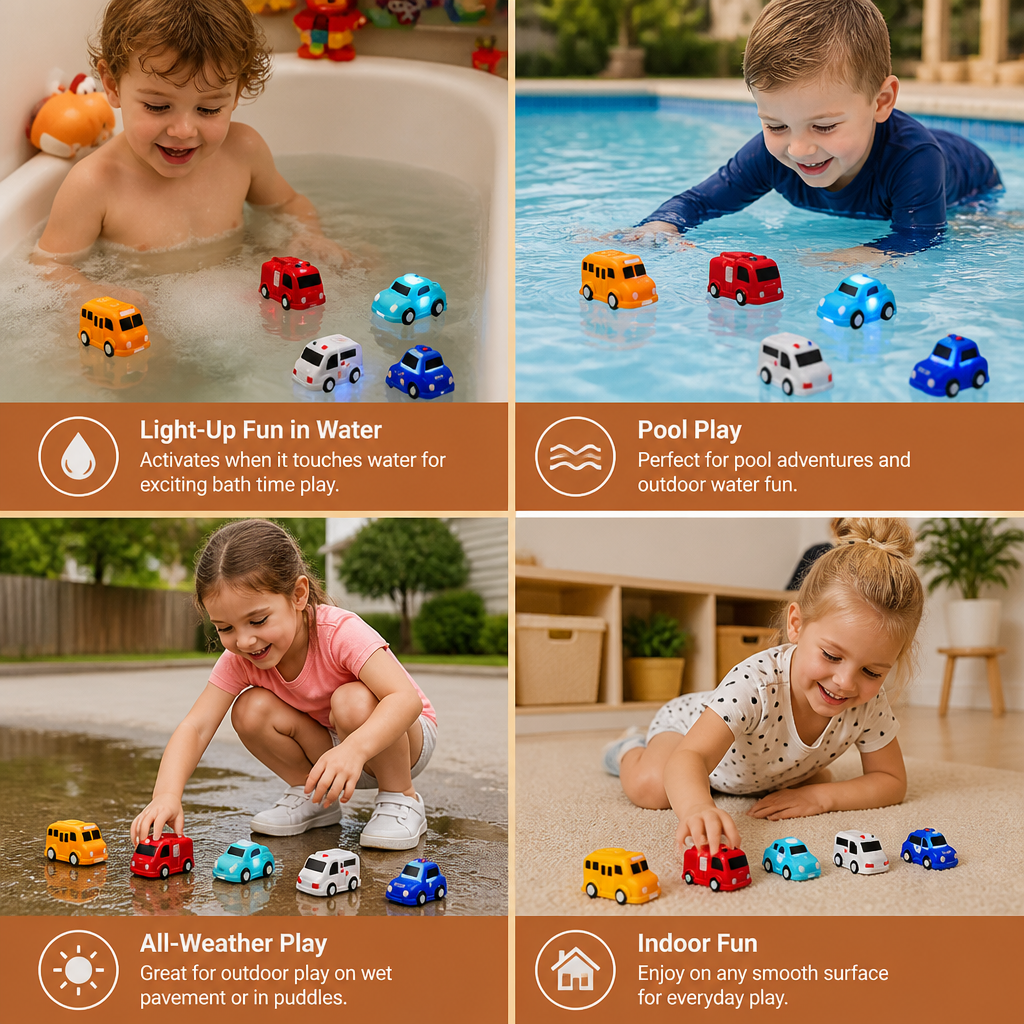 Light-Up Bath Toy Car Set – Water-Activated Baby Bath Toys