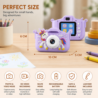 Rechargeable Kids’ Digital Camera with Selfie Mode, HD Video & Silicone Case