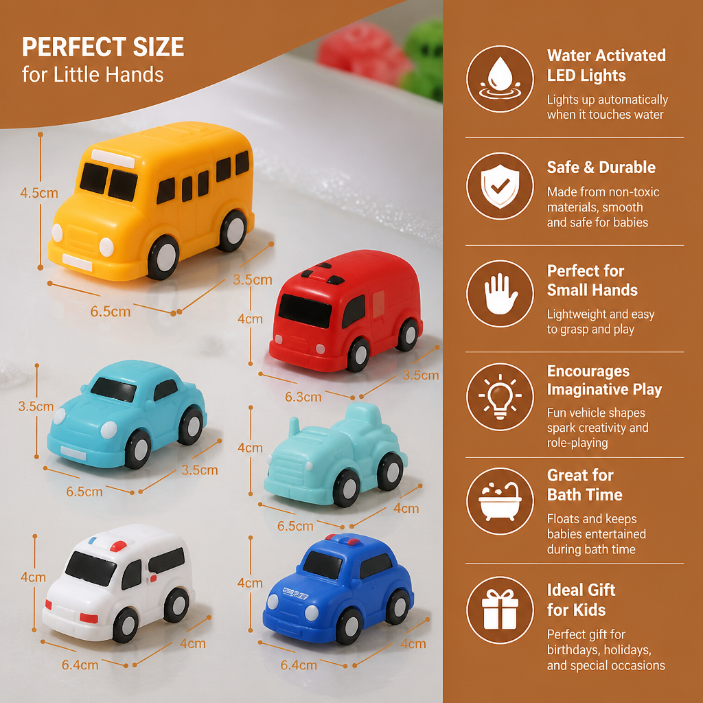 Light-Up Bath Toy Car Set – Water-Activated Baby Bath Toys
