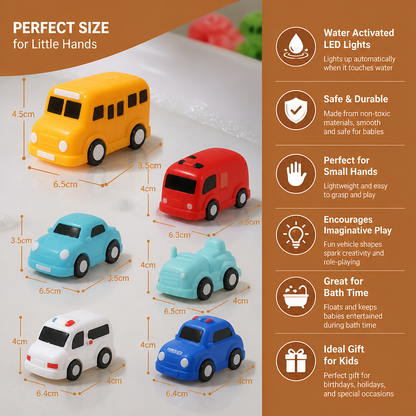 Light-Up Bath Toy Car Set – Water-Activated Baby Bath Toys