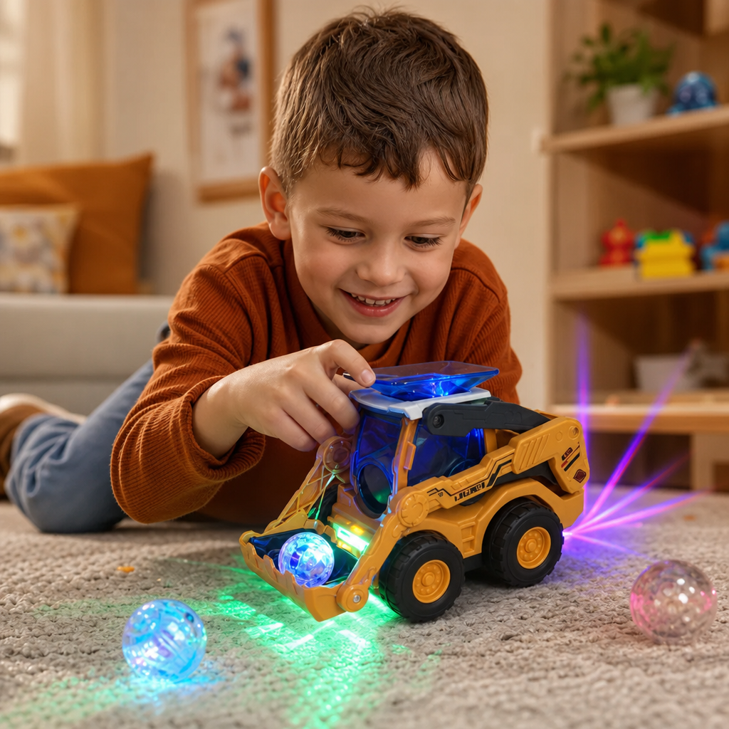 Interactive Light-Up Construction Bulldozer with Ball Launcher for Kids