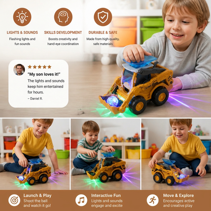 Interactive Light-Up Construction Bulldozer with Ball Launcher for Kids