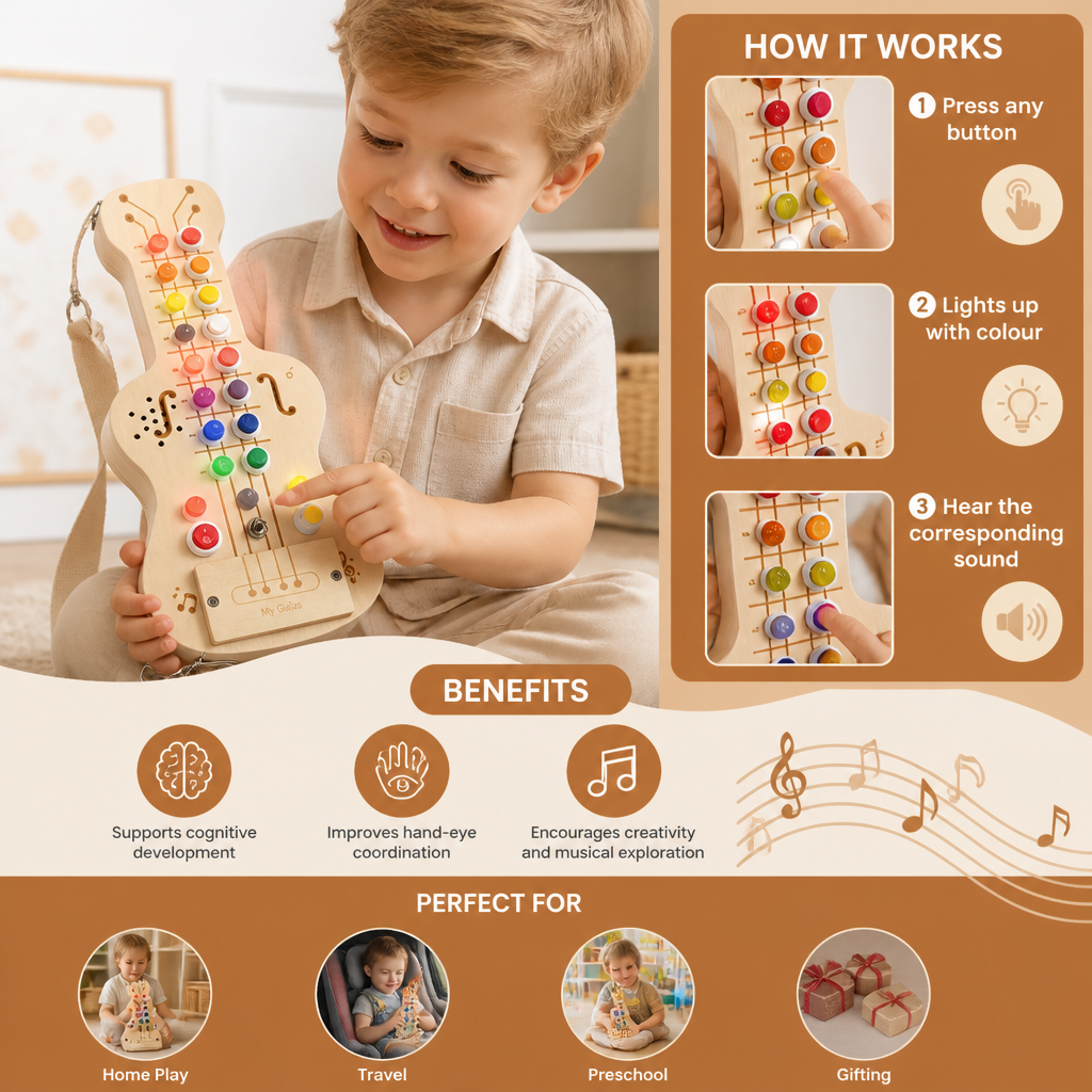 Wooden Light & Sound Guitar Busy Board