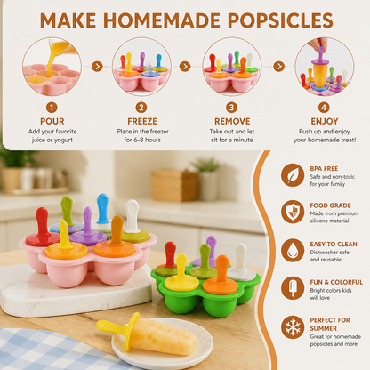 7-Piece Silicone Popsicle Mold – Reusable Ice Pop Maker for Kids