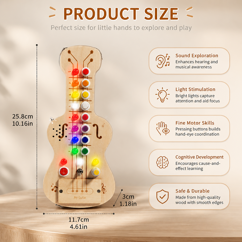 Wooden Light & Sound Guitar Busy Board