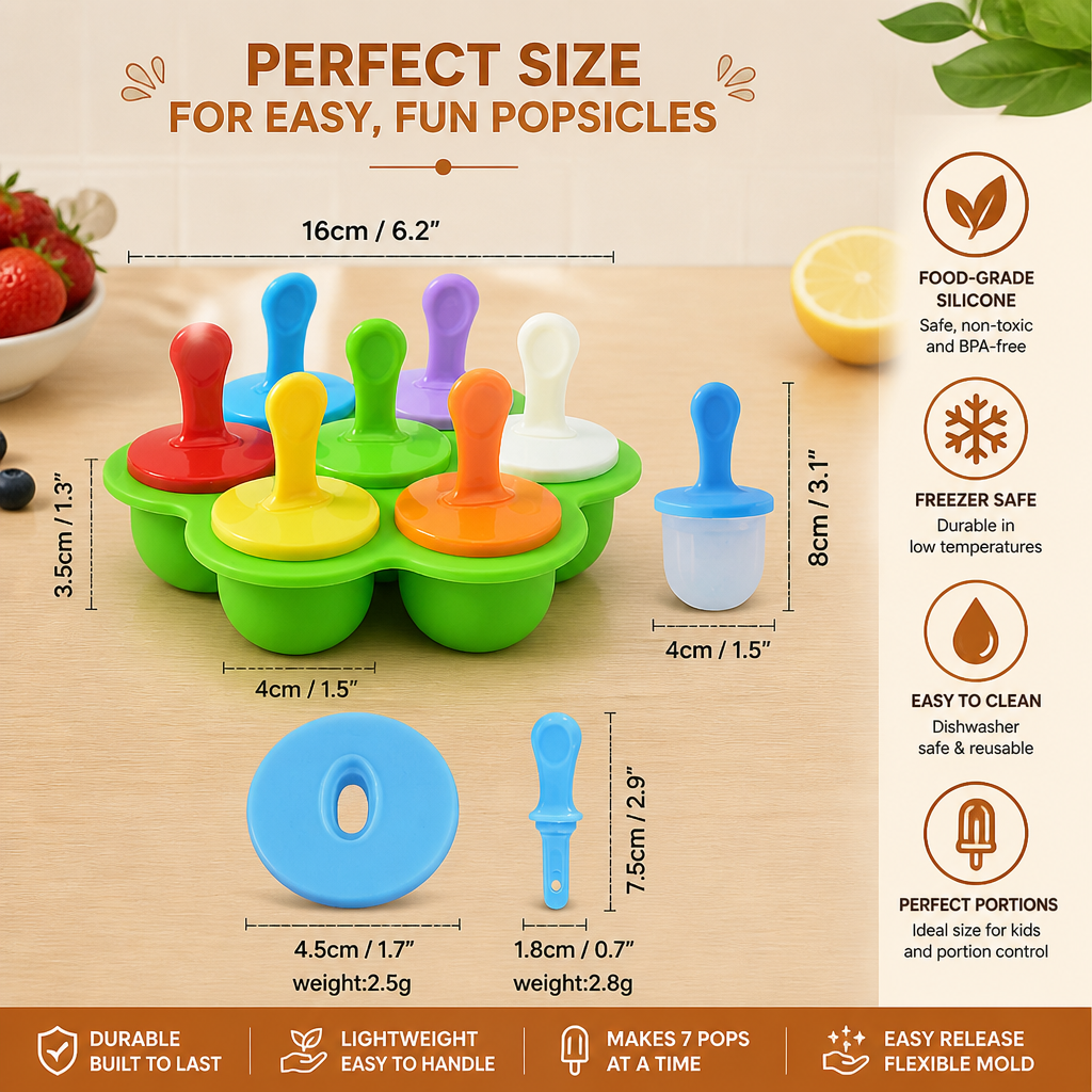 7-Piece Silicone Popsicle Mold – Reusable Ice Pop Maker for Kids